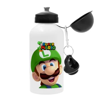 Super mario Luigi, Μεταλλικό παγούρι νερού, Λευκό, αλουμινίου 500ml