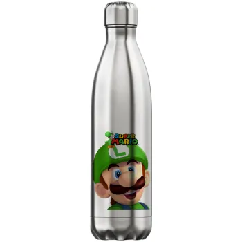 Super mario Luigi, Μεταλλικό παγούρι θερμός Inox (Stainless steel), διπλού τοιχώματος, 750ml