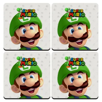 Super mario Luigi, ΣΕΤ 4 Σουβέρ ξύλινα τετράγωνα (9cm)