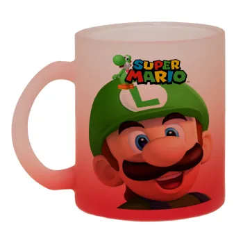 Super mario Luigi, Κούπα γυάλινη δίχρωμη με βάση το κόκκινο ματ, 330ml