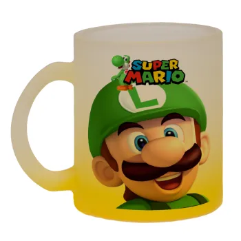 Super mario Luigi, Κούπα γυάλινη δίχρωμη με βάση το κίτρινο ματ, 330ml