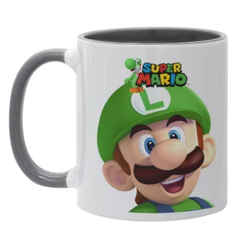 Super mario Luigi, Κούπα χρωματιστή γκρι, κεραμική, 330ml