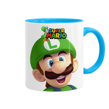 Super mario Luigi, Mug colored light blue, ceramic, 330ml
