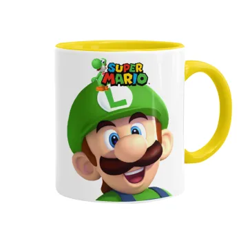 Super mario Luigi, Κούπα χρωματιστή κίτρινη, κεραμική, 330ml