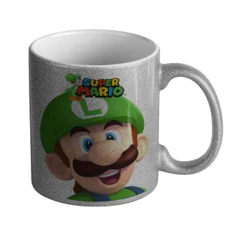 Super mario Luigi, Κούπα Ασημένια Glitter που γυαλίζει, κεραμική, 330ml