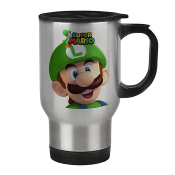 Super mario Luigi, Κούπα ταξιδιού ανοξείδωτη με καπάκι, διπλού τοιχώματος (θερμό) 450ml