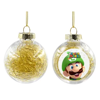 Super mario Luigi, Transparent Christmas tree ball ornament with gold filling 8cm