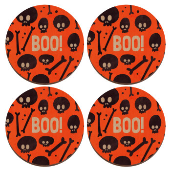 Halloween boo, ΣΕΤ x4 Σουβέρ ξύλινα στρογγυλά plywood (9cm)
