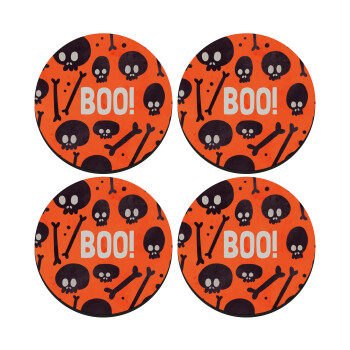 Halloween boo, SET of 4 round wooden coasters (9cm)
