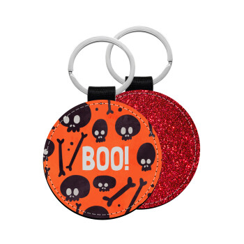 Halloween boo, Μπρελόκ Δερματίνη, στρογγυλό ΚΟΚΚΙΝΟ (5cm)