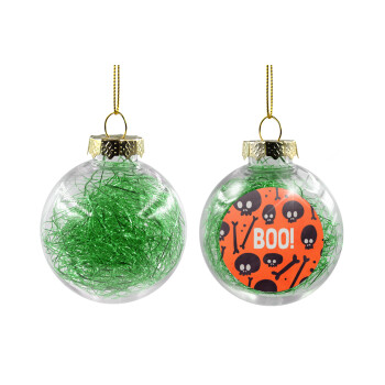 Halloween boo, Χριστουγεννιάτικη μπάλα δένδρου διάφανη με πράσινο γέμισμα 8cm