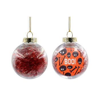 Halloween boo, Transparent Christmas tree ball ornament with red filling 8cm
