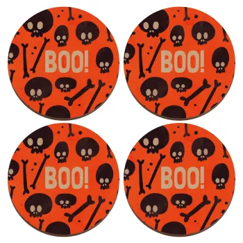 Halloween boo, ΣΕΤ x4 Σουβέρ ξύλινα στρογγυλά plywood (9cm)
