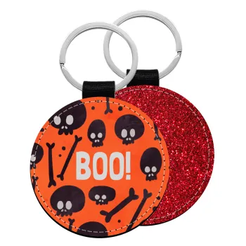 Halloween boo, Μπρελόκ Δερματίνη, στρογγυλό ΚΟΚΚΙΝΟ (5cm)