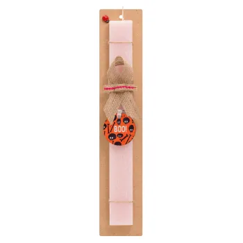Halloween boo, Easter Set, wooden keychain & scented flat Easter candle (30cm) (PINK)