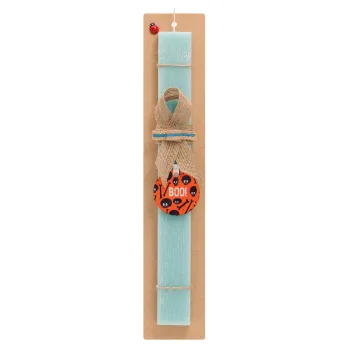 Halloween boo, Easter Set, wooden keychain & aromatic flat Easter candle (30cm) (TURQUOISE)