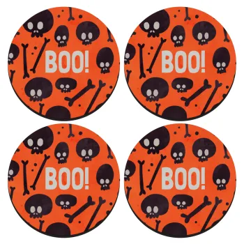 Halloween boo, ΣΕΤ 4 Σουβέρ ξύλινα στρογγυλά (9cm)