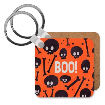 Halloween boo, Μπρελόκ Ξύλινο τετράγωνο MDF