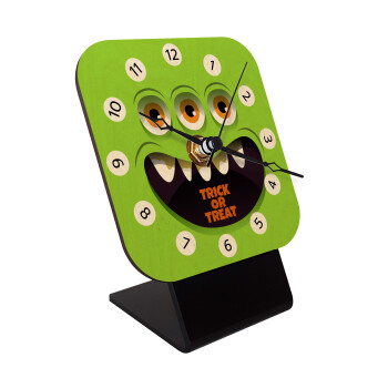 Halloween trick or treat 3 eyes monster, Quartz Table clock in natural wood (10cm)