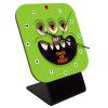 Halloween trick or treat 3 eyes monster, Επιτραπέζιο ρολόι ξύλινο με δείκτες (10cm)