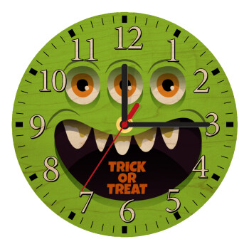 Halloween trick or treat 3 eyes monster, Ρολόι τοίχου ξύλινο plywood (20cm)