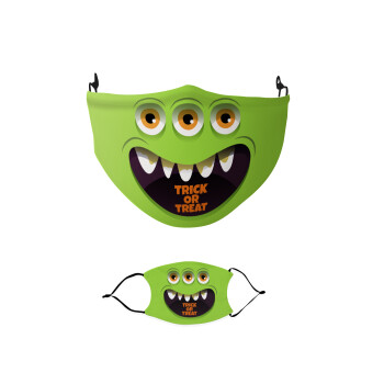 Halloween trick or treat 3 eyes monster, Μάσκα υφασμάτινη παιδική πολλαπλών στρώσεων με υποδοχή φίλτρου
