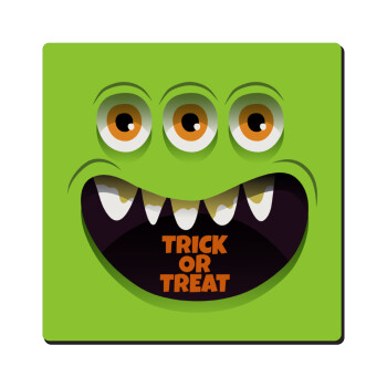 Halloween trick or treat 3 eyes monster, Τετράγωνο μαγνητάκι ξύλινο 6x6cm
