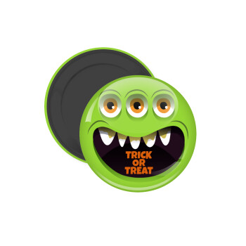 Halloween trick or treat 3 eyes monster, Μαγνητάκι ψυγείου στρογγυλό διάστασης 5cm