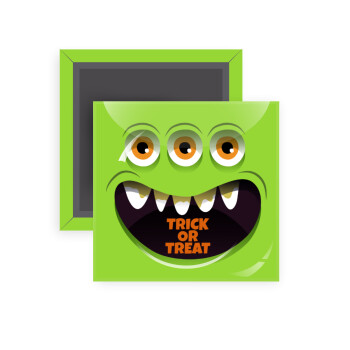 Halloween trick or treat 3 eyes monster, Μαγνητάκι ψυγείου τετράγωνο διάστασης 5x5cm
