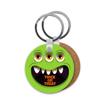 Halloween trick or treat 3 eyes monster, Μπρελόκ Ξύλινο στρογγυλό MDF Φ5cm