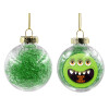 Transparent Christmas tree ball ornament with green filling 8cm