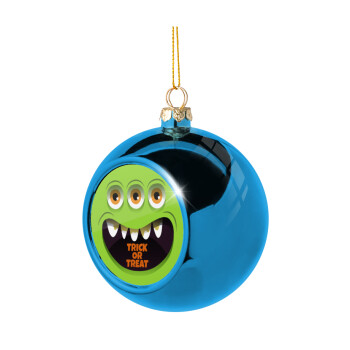 Halloween trick or treat 3 eyes monster, Blue Christmas tree ball ornament 8cm