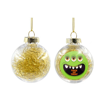 Halloween trick or treat 3 eyes monster, Χριστουγεννιάτικη μπάλα δένδρου διάφανη με χρυσό γέμισμα 8cm
