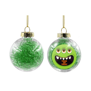Halloween trick or treat 3 eyes monster, Χριστουγεννιάτικη μπάλα δένδρου διάφανη με πράσινο γέμισμα 8cm