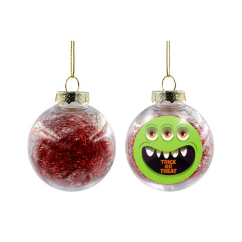 Halloween trick or treat 3 eyes monster, Χριστουγεννιάτικη μπάλα δένδρου διάφανη με κόκκινο γέμισμα 8cm