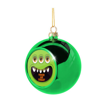 Halloween trick or treat 3 eyes monster, Χριστουγεννιάτικη μπάλα δένδρου Πράσινη 8cm