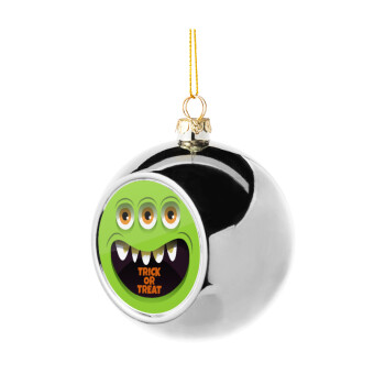 Halloween trick or treat 3 eyes monster, Silver 8cm Christmas tree ball ornament