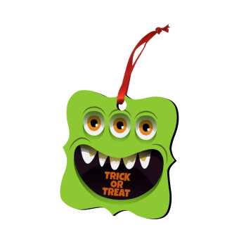 Halloween trick or treat 3 eyes monster, Στολίδι Χριστουγεννιάτικο στολίδι polygon ξύλινο 7.5cm