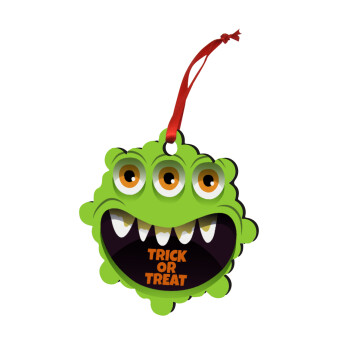 Halloween trick or treat 3 eyes monster, Christmas ornament snowflake wooden 7.5cm