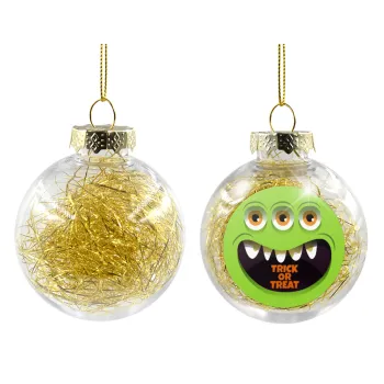 Halloween trick or treat 3 eyes monster, Transparent Christmas tree ball ornament with gold filling 8cm