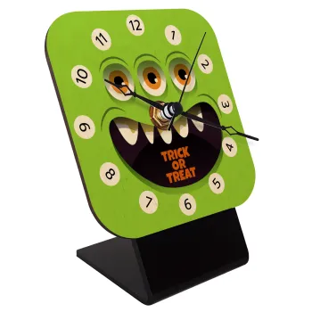 Halloween trick or treat 3 eyes monster, Επιτραπέζιο ρολόι σε φυσικό ξύλο (10cm)