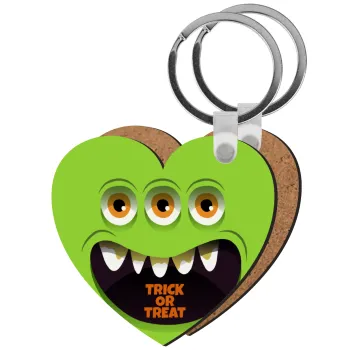 Halloween trick or treat 3 eyes monster, Μπρελόκ Ξύλινο καρδιά MDF