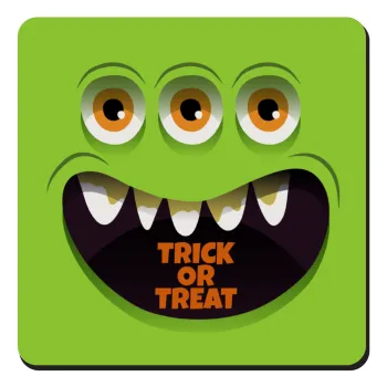 Halloween trick or treat 3 eyes monster, Τετράγωνο μαγνητάκι ξύλινο 9x9cm