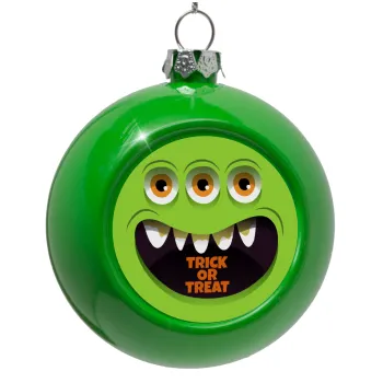 Halloween trick or treat 3 eyes monster, Green Christmas tree ornament bauble 8cm