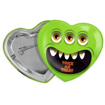 Halloween trick or treat 3 eyes monster, Κονκάρδα παραμάνα καρδιά (57x52mm)