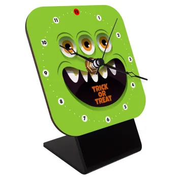 Halloween trick or treat 3 eyes monster, Quartz Wooden table clock with hands (10cm)