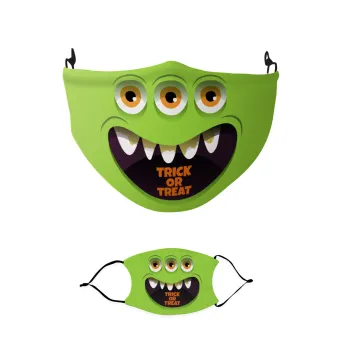 Halloween trick or treat 3 eyes monster, Μάσκα υφασμάτινη παιδική πολλαπλών στρώσεων με υποδοχή φίλτρου