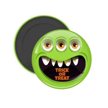 Halloween trick or treat 3 eyes monster, Μαγνητάκι ψυγείου στρογγυλό διάστασης 5cm