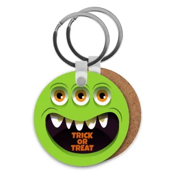 Halloween trick or treat 3 eyes monster, Μπρελόκ Ξύλινο στρογγυλό MDF Φ5cm