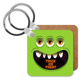 Halloween trick or treat 3 eyes monster, Μπρελόκ Ξύλινο τετράγωνο MDF